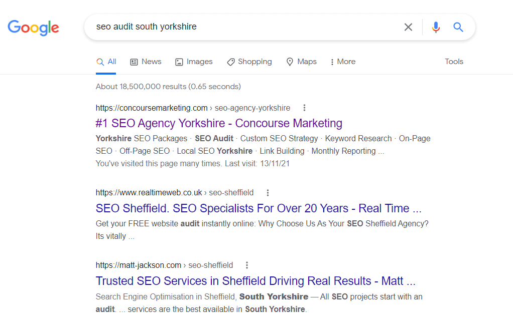 traffic generation marketing example in the SERP's